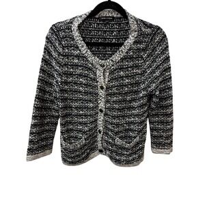 Buona Giornata Cardigan Knit Jacket Black White Metallic Button Front Small